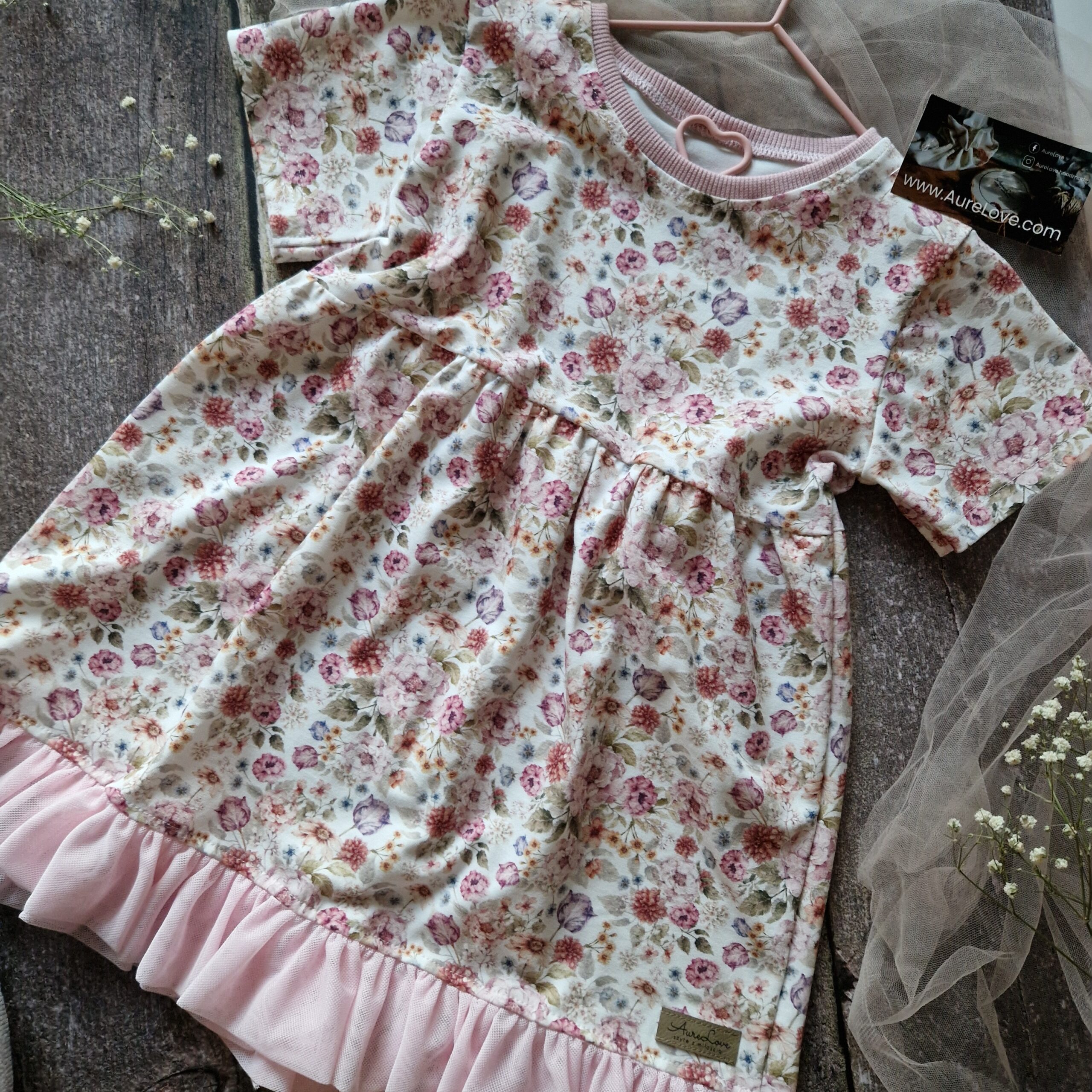 Sukienka z tiulem Purple garden mini biel