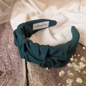 Ręcznie szyta przepaska marszczona maxi w kolorze butelkowej zieleni