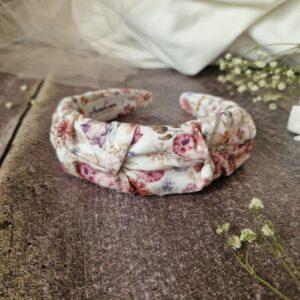 Przepaska marszczona Purple Garden Mini w kolorze białym, ręcznie szyta