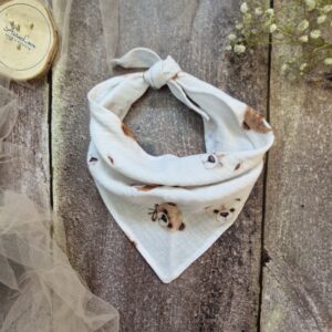 Muślinowa chustka wiązana Misiowy zawrót głowy biel