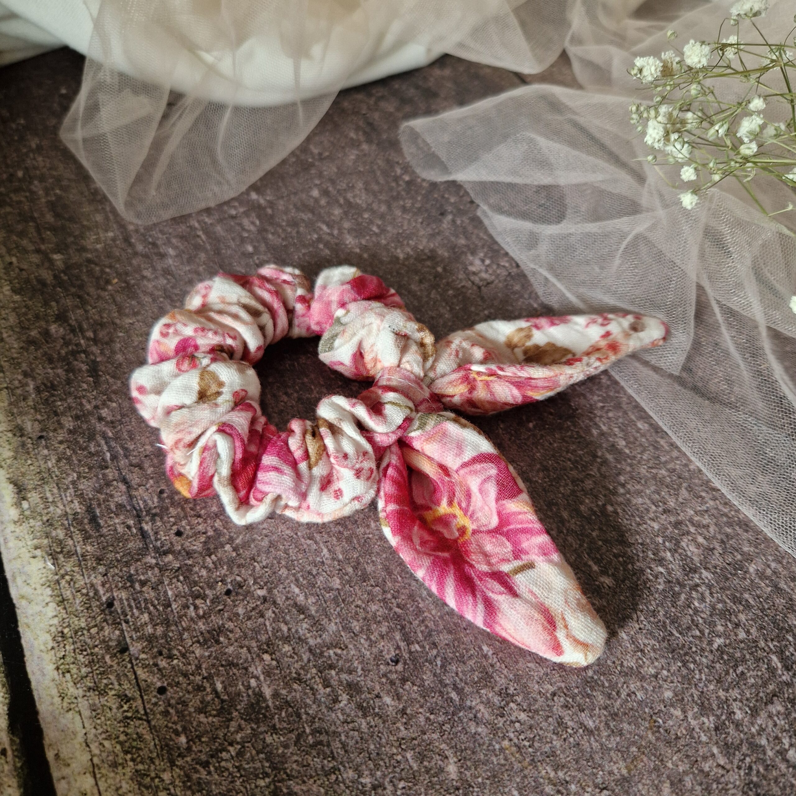 Scrunchie Slim z kokardą muślin Naomi