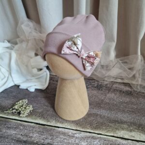 Czapka prążek Sphinx z kokardą Retro flowers dwuwarstwowa