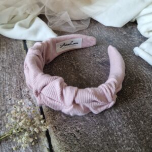 Opaska marszczona prążek Brudny róż