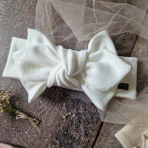 opaska z podwójną kokardką w kolorze biały/ecru, ręcznie szyta