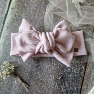 opaska z podwójną kokardką w kolorze brudnego różu, ręcznie szyta