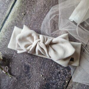 opaska z podwójną kokardką prążek w odcieniu Moon, ręcznie szyta