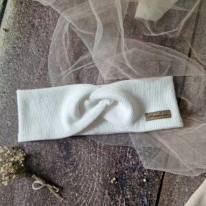 opaska przeplatana prążek w kolorze biały ecru, ręcznie szyta