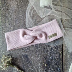 opaska przeplatana prążek w odcieniu brudny róż, ręcznie szyta