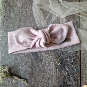 opaska 2w1 z kokardką i prążkiem w kolorze brudny róż, ręcznie szyta