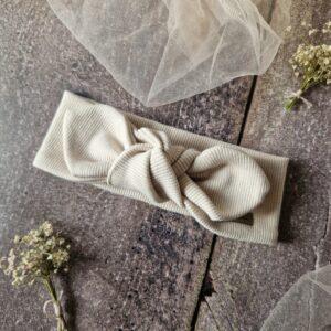 opaska 2w1 z kokardką prążek w odcieniu Moon, ręcznie szyta