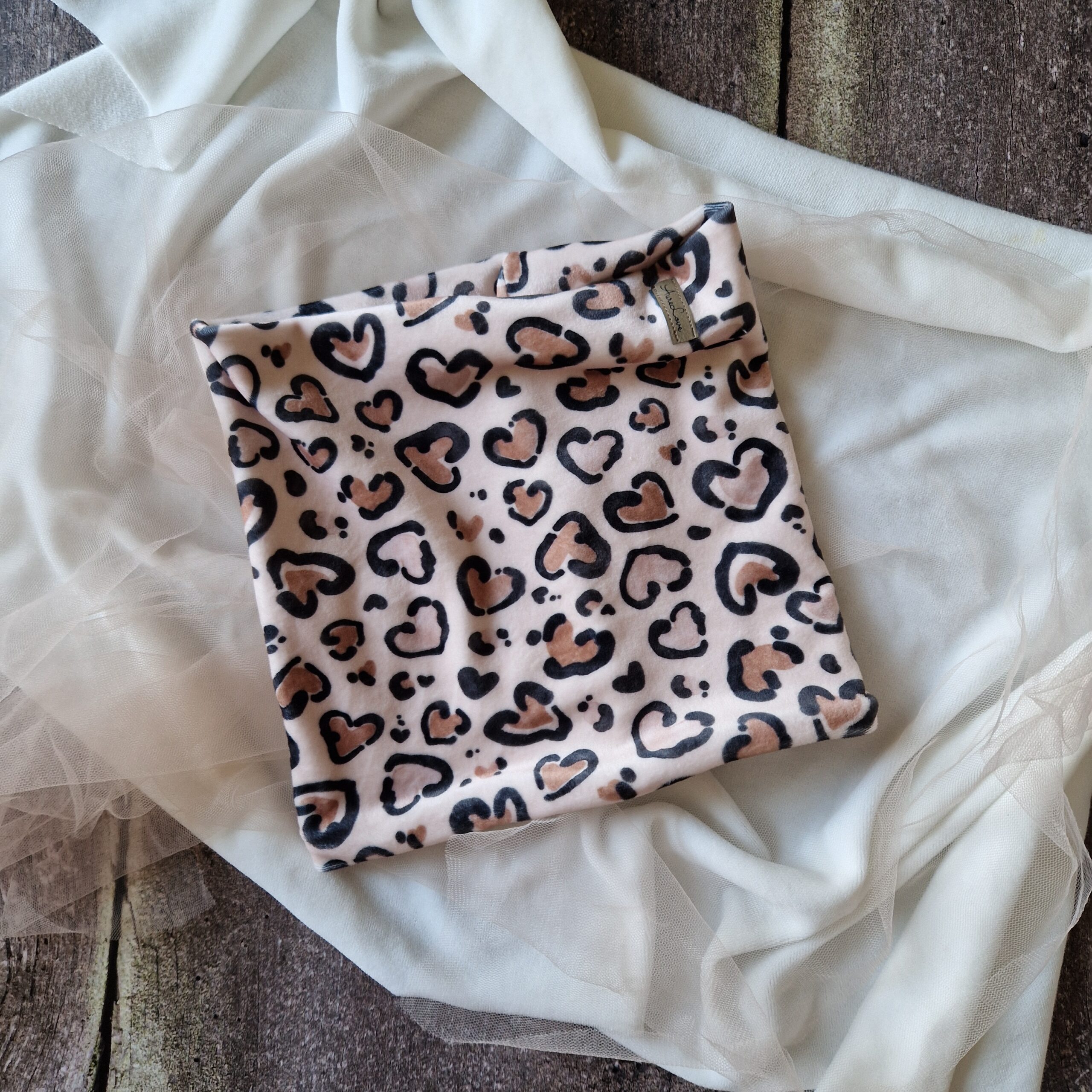 Komin prążek dwuwarstwowy Panterka welur Mokka