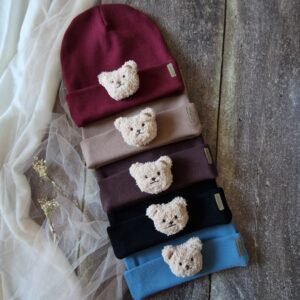 Czapka prążek dwuwarstwowa z misiem 5 kolorów do wyboru