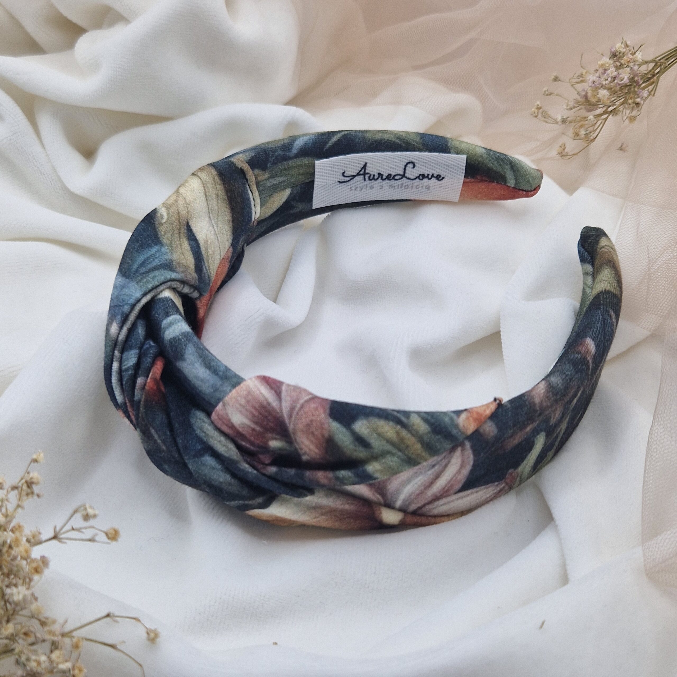 Opaska twist Midnight flowers