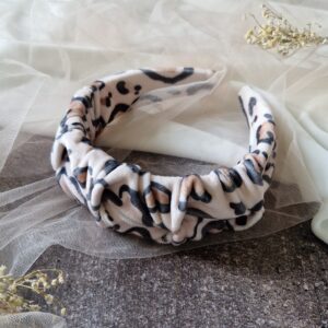 Opaska marszczona Panterka welur Mokka