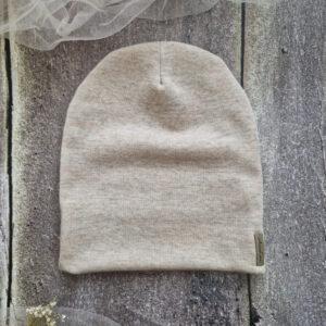Czapka z wełny merino - interlock BEŻ MELANŻ klasyczna