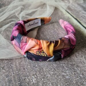 Przepaska marszczona Amarantowe kwiaty