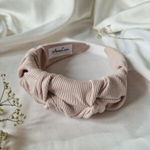 Opaska marszczona prążek Ciepły beż