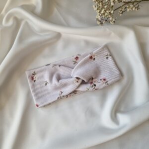 Opaska przeplatana prążek Drobne kwiatuszki fiolet