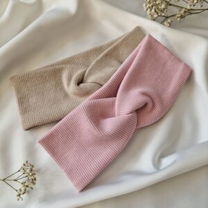 Opaska przeplatana 2 szt. prążek Róż Beż