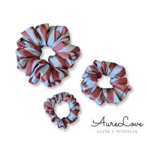 Scrunchie satynowa Pasy brąz – błękit