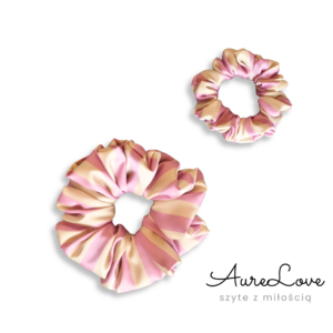 Scrunchie satynowa Pasy róż – masełko