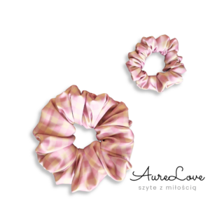 Scrunchie satynowa Kratka róż – masełko