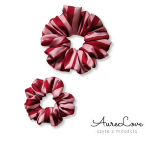 Scrunchie satynowa Paski czerwień - róż